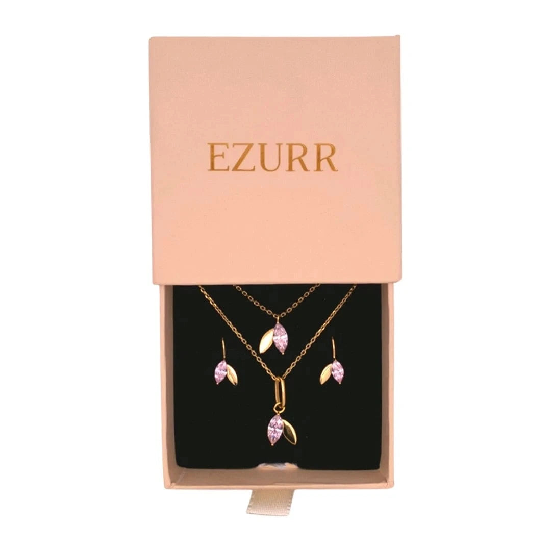 Blush Leafy Sparkle Necklace Set (Pure Silver) - Gold