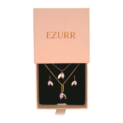 Blush Leafy Sparkle Necklace Set (Pure Silver) - Gold