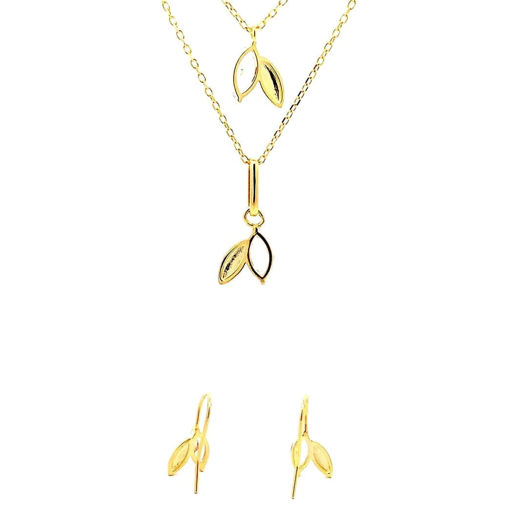 Blush Leafy Sparkle Necklace Set (Pure Silver) - Gold