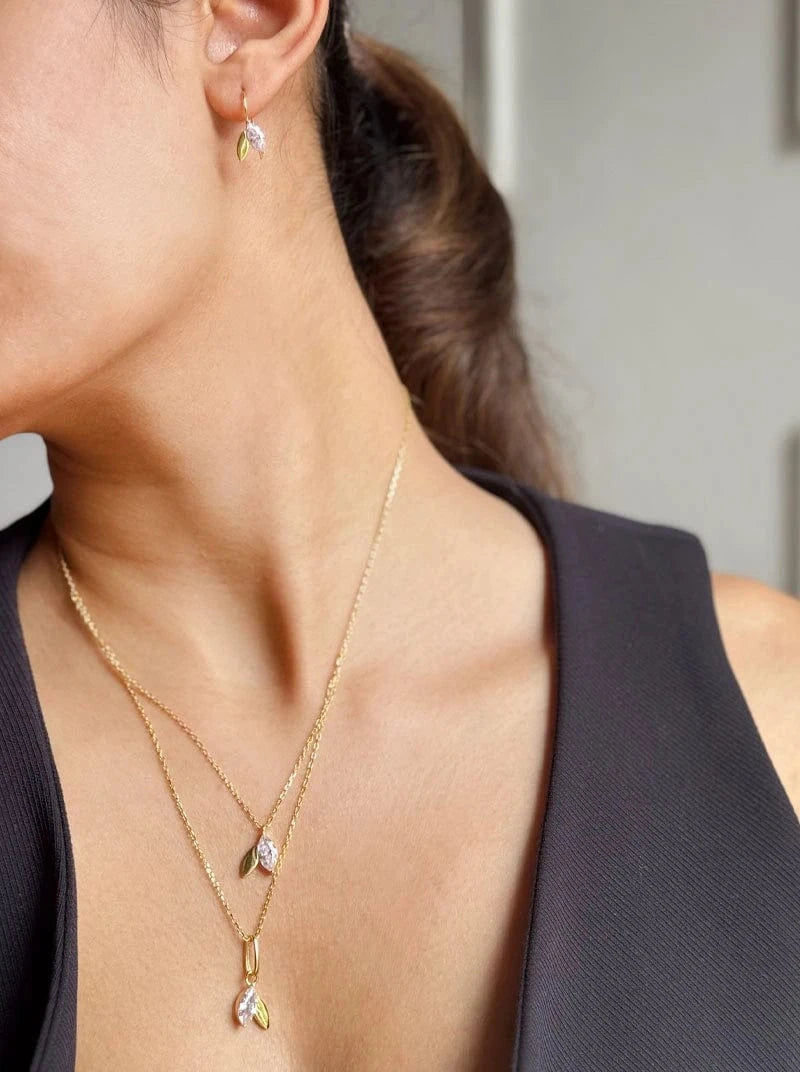 Blush Leafy Sparkle Necklace Set (Pure Silver) - Gold