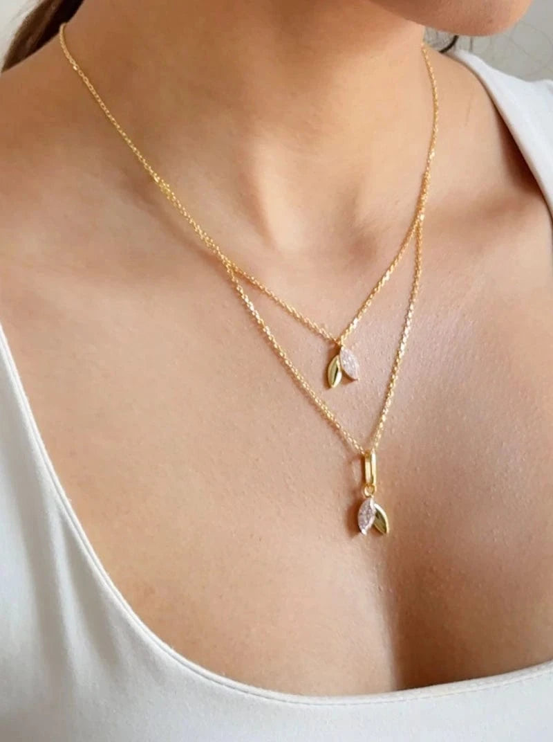 Blush Leafy Sparkle Necklace Set (Pure Silver) - Gold