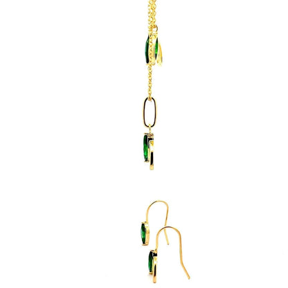 Green Leafy Sparkle Necklace Set (Pure Silver) - Gold