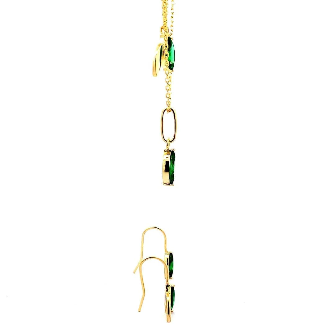 Green Leafy Sparkle Necklace Set (Pure Silver) - Gold