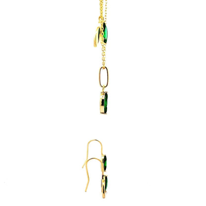 Green Leafy Sparkle Necklace Set (Pure Silver) - Gold