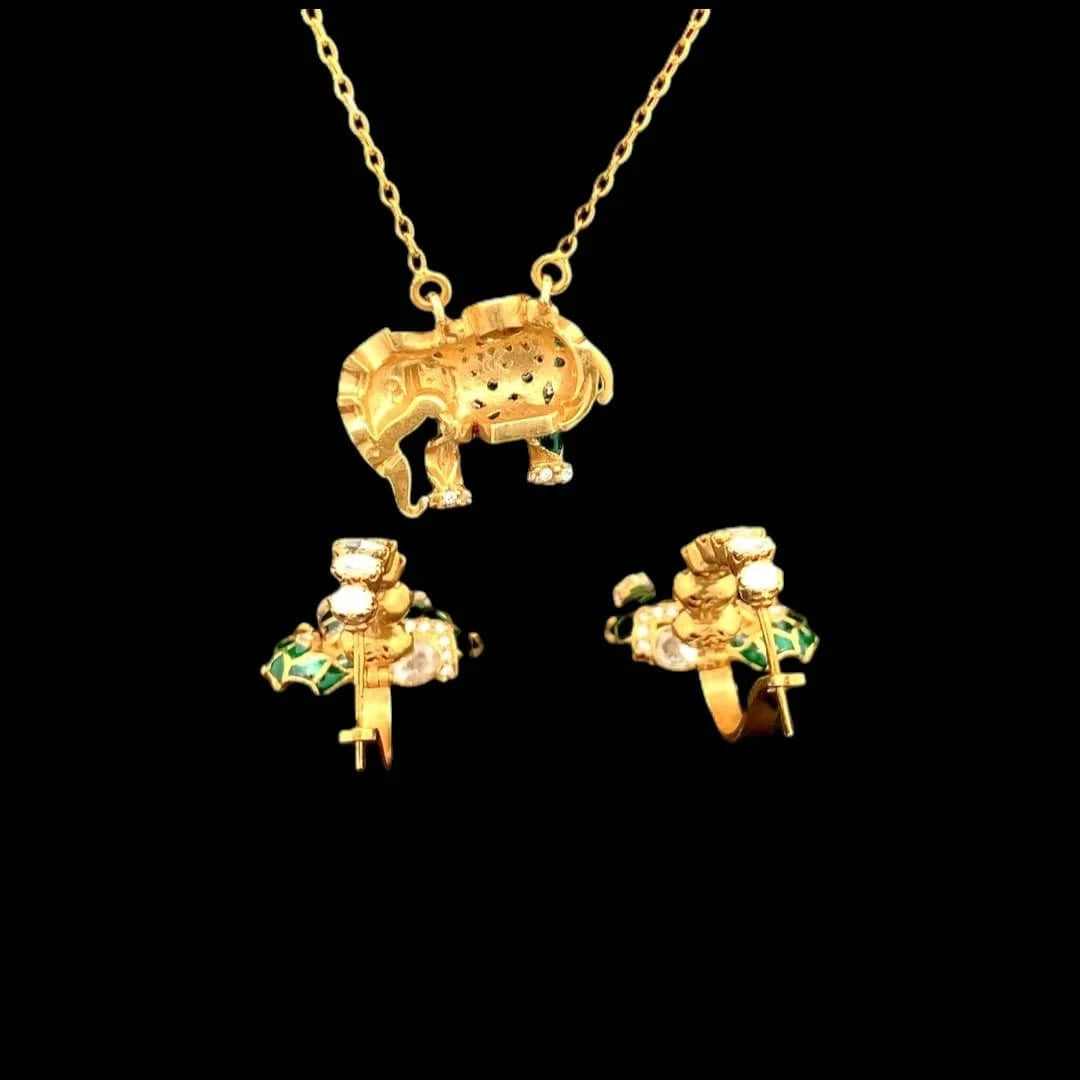 Matangini Royale Necklace Set (Pure Silver) - Green