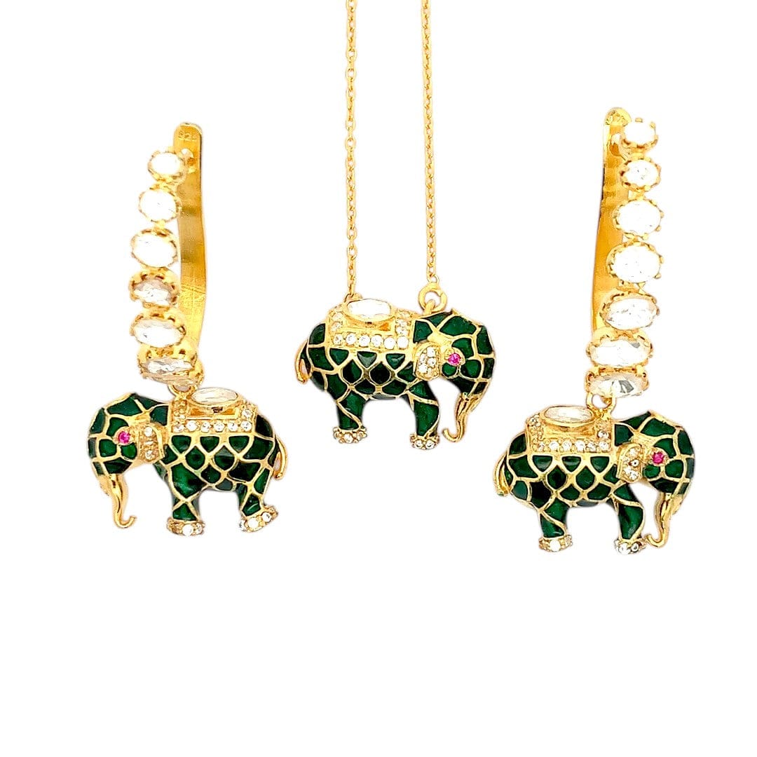 Matangini Royale Necklace Set (Pure Silver) - Green
