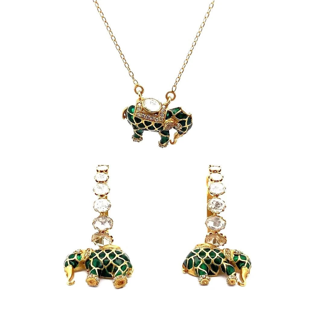 Matangini Royale Necklace Set (Pure Silver) - Green