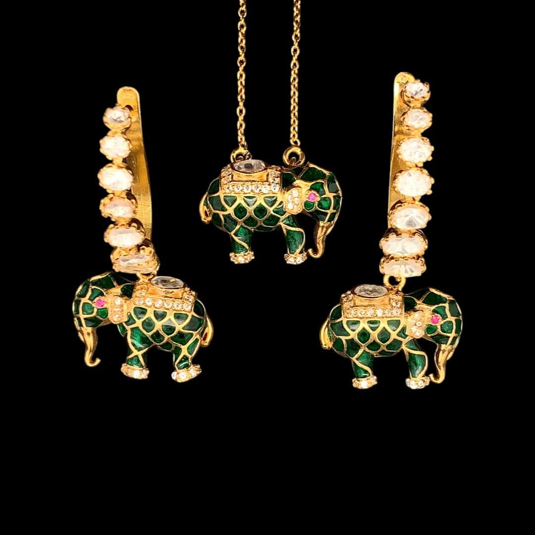 Matangini Royale Necklace Set (Pure Silver) - Green