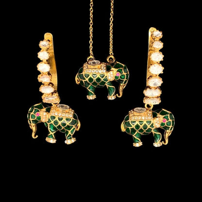 Matangini Royale Necklace Set (Pure Silver) - Green