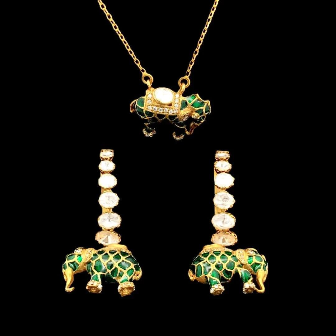 Matangini Royale Necklace Set (Pure Silver) - Green