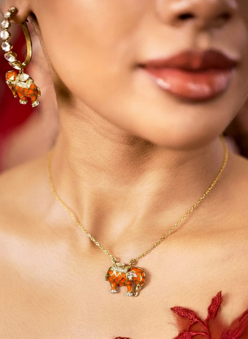 Matangini Royale Necklace Set (Pure Silver) - Orange