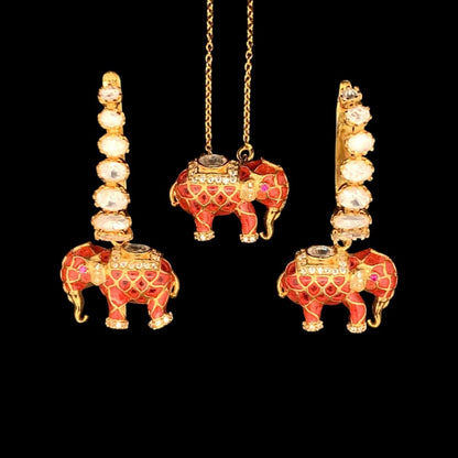 Matangini Royale Necklace Set (Pure Silver) - Orange