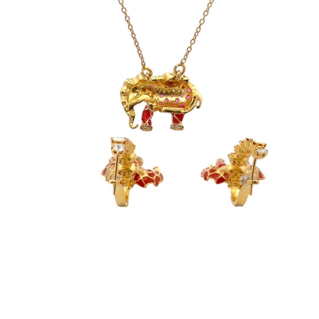 Matangini Royale Necklace Set (Pure Silver) - Orange