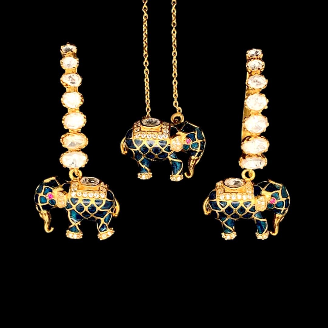 Matangini Royale Necklace Set (Pure Silver) - Teal