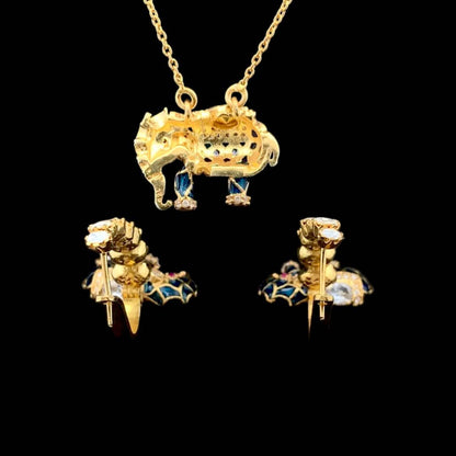 Matangini Royale Necklace Set (Pure Silver) - Teal