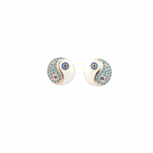 Yin and Yang Evil Eye Stud Earrings (Pure Silver) - Rose Gold