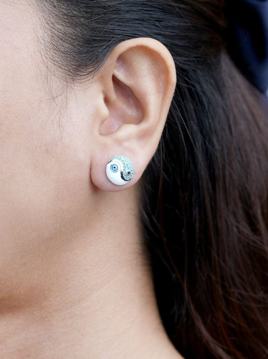 Yin and Yang Evil Eye Stud Earrings Silver