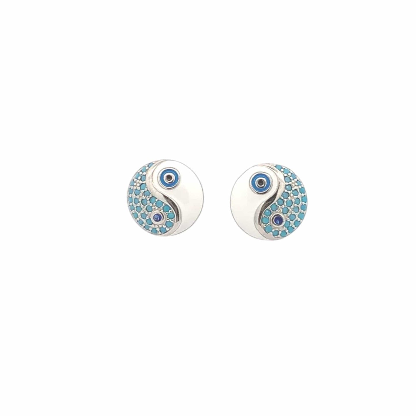 Yin and Yang Evil Eye Stud Earrings (Pure Silver) - Silver