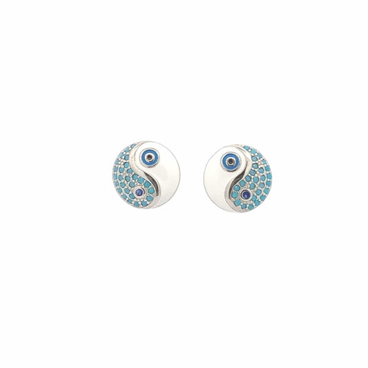 Yin and Yang Evil Eye Stud Earrings (Pure Silver) - Silver