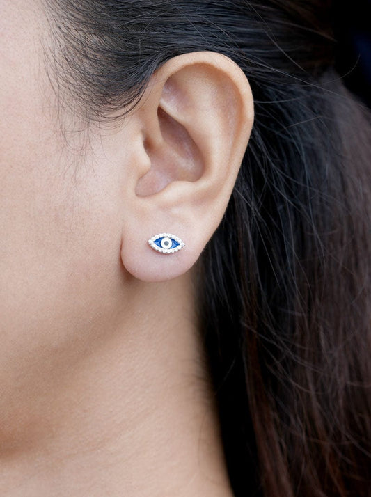 Evil Eye Stud Earrings Silver