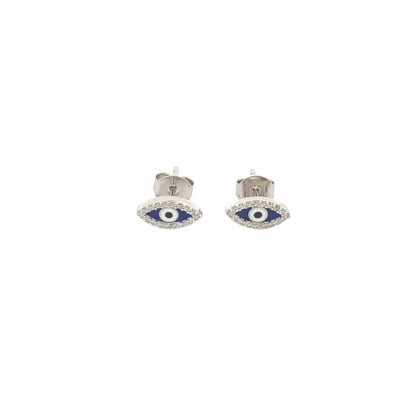 Evil Eye Stud Earrings (Pure Silver) - Silver