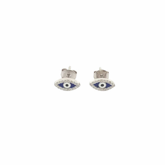 Evil Eye Stud Earrings (Pure Silver) - Silver