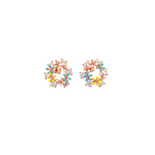 Floral Stud Earrings (Pure Silver) - Rose Gold