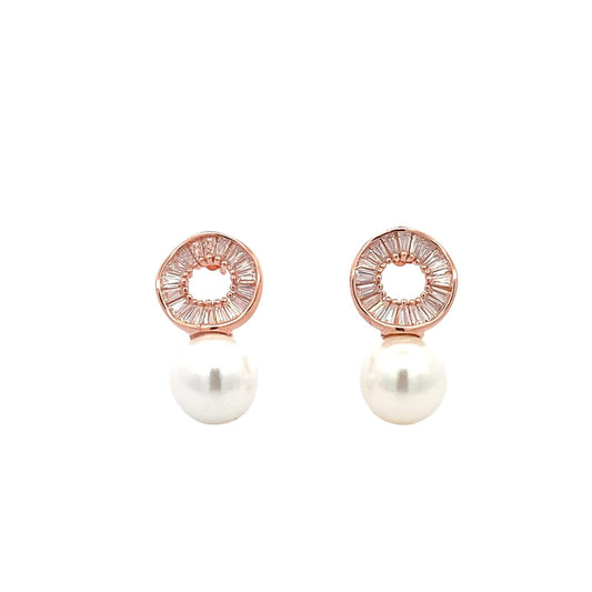 Floral Pearl Teardrop Earrings (Pure Silver) - Rose Gold