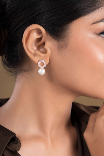 Floral Pearl Teardrop Earrings (Pure Silver) - Rose Gold