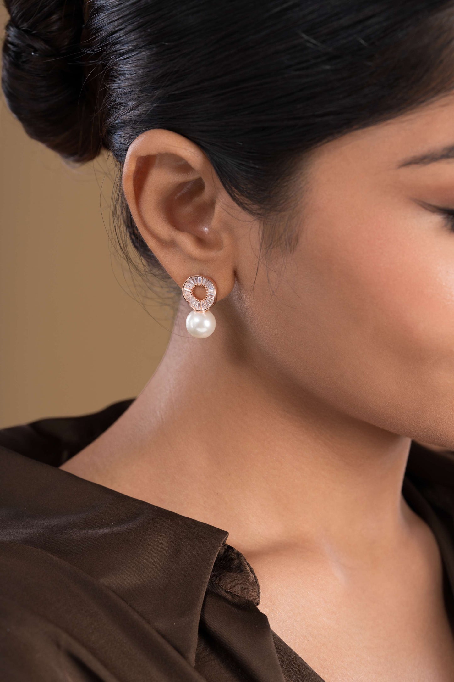 Floral Pearl Teardrop Earrings (Pure Silver) - Rose Gold