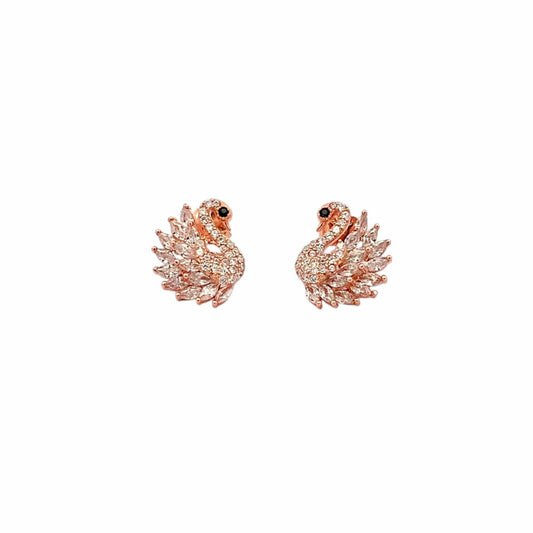 Swan Stud Earrings (Pure Silver) - Rose Gold