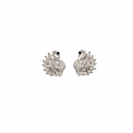 Swan Stud Earrings (Pure Silver) - Silver