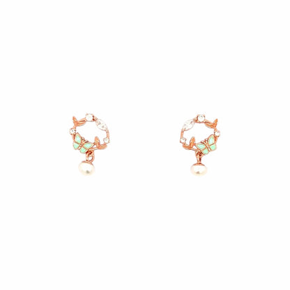 Butterfly Circle Drop Earrings (Pure Silver) - Rose Gold