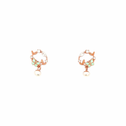 Butterfly Circle Drop Earrings (Pure Silver) - Rose Gold