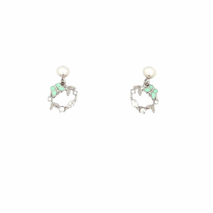 Butterfly Circle Drop Earrings (Pure Silver) - Silver