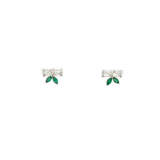 Green Leaf Stud Earrings (Pure Silver) - Silver