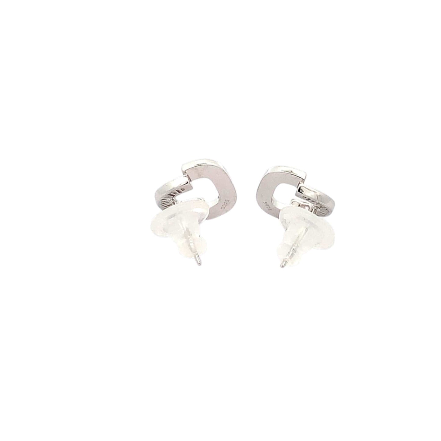Twisted Black and White Stud Earrings (Pure Silver) - Silver