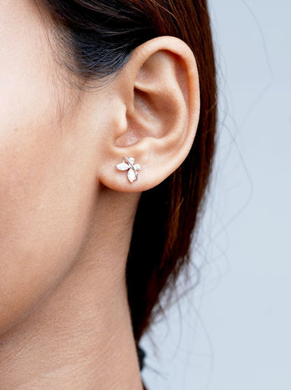 Baguette Butterfly Stud Earrings Silver