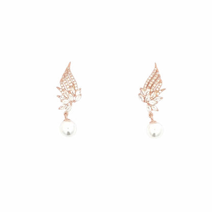 Angel Wing Drop Earrings (Pure Silver) - Rose Gold