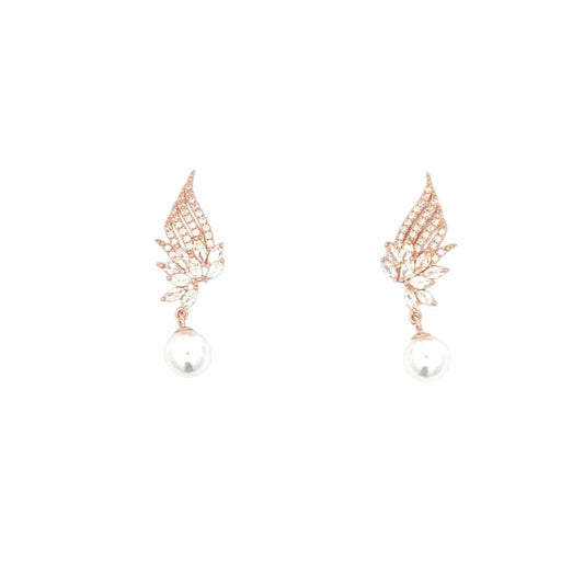 Angel Wing Drop Earrings (Pure Silver) - Rose Gold