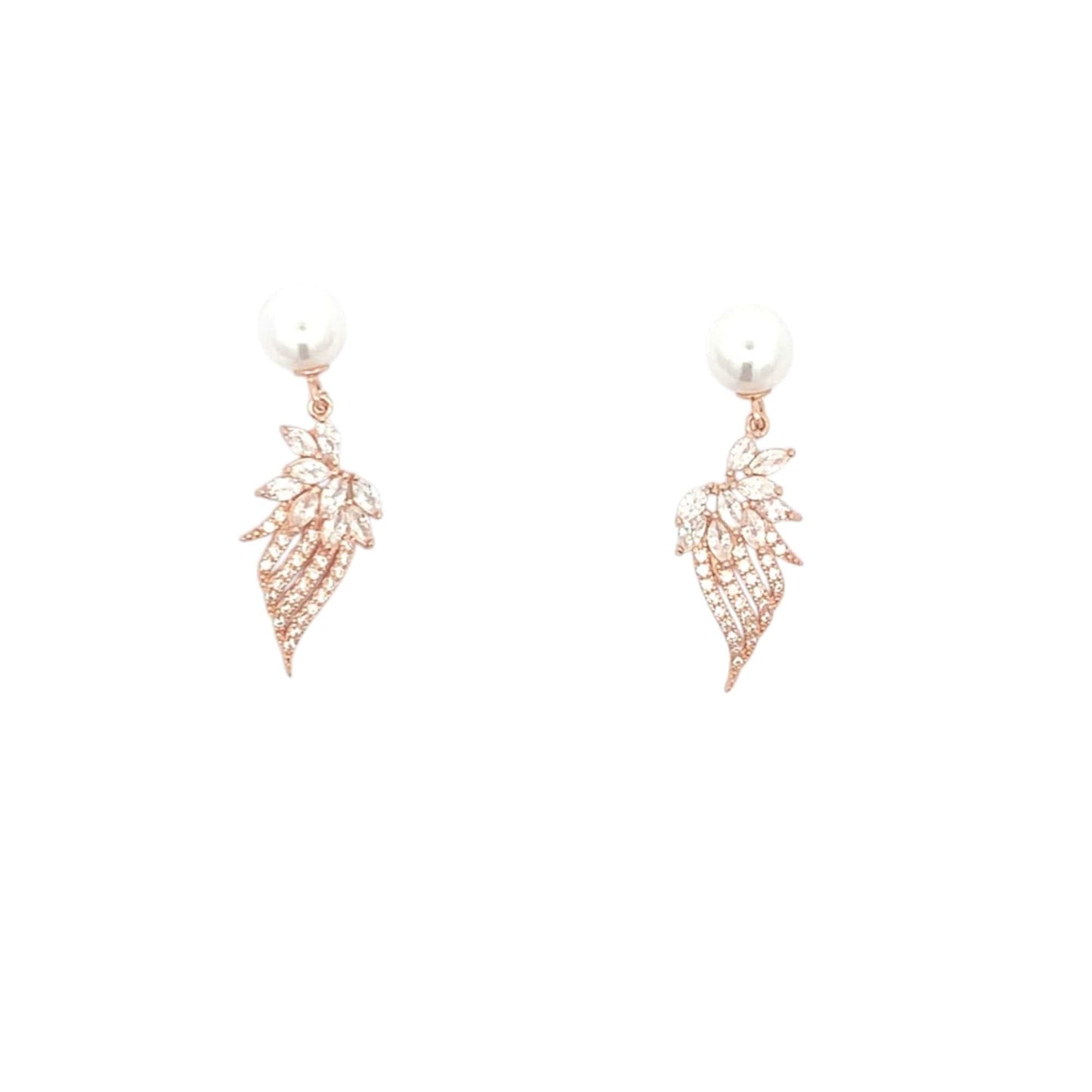 Angel Wing Drop Earrings (Pure Silver) - Rose Gold