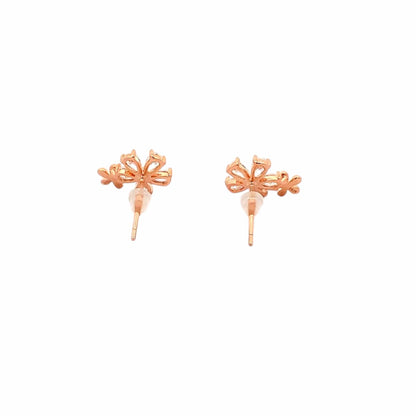 White and Gold Flower Stud Earrings (Pure Silver) - Rose Gold