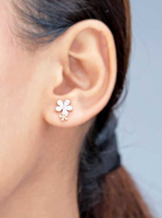 White and Gold Flower Stud Earrings Rose Gold