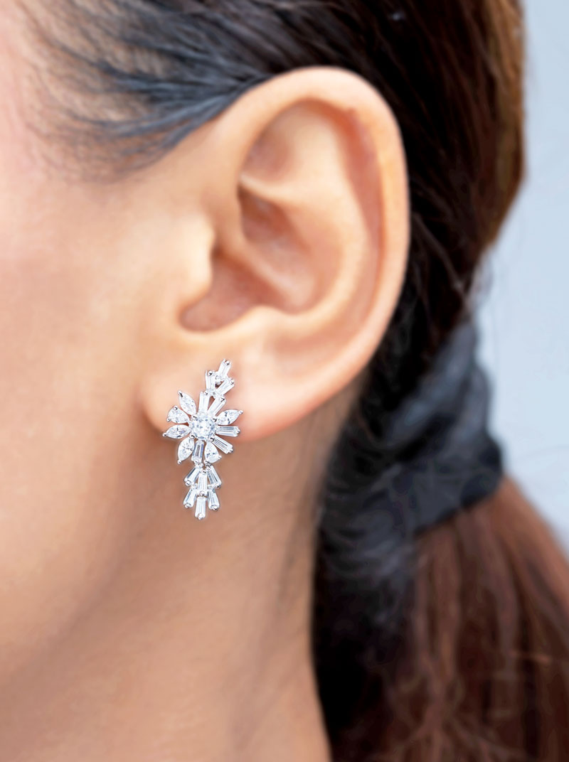 Snowflake Flower Drop Earrings Silver