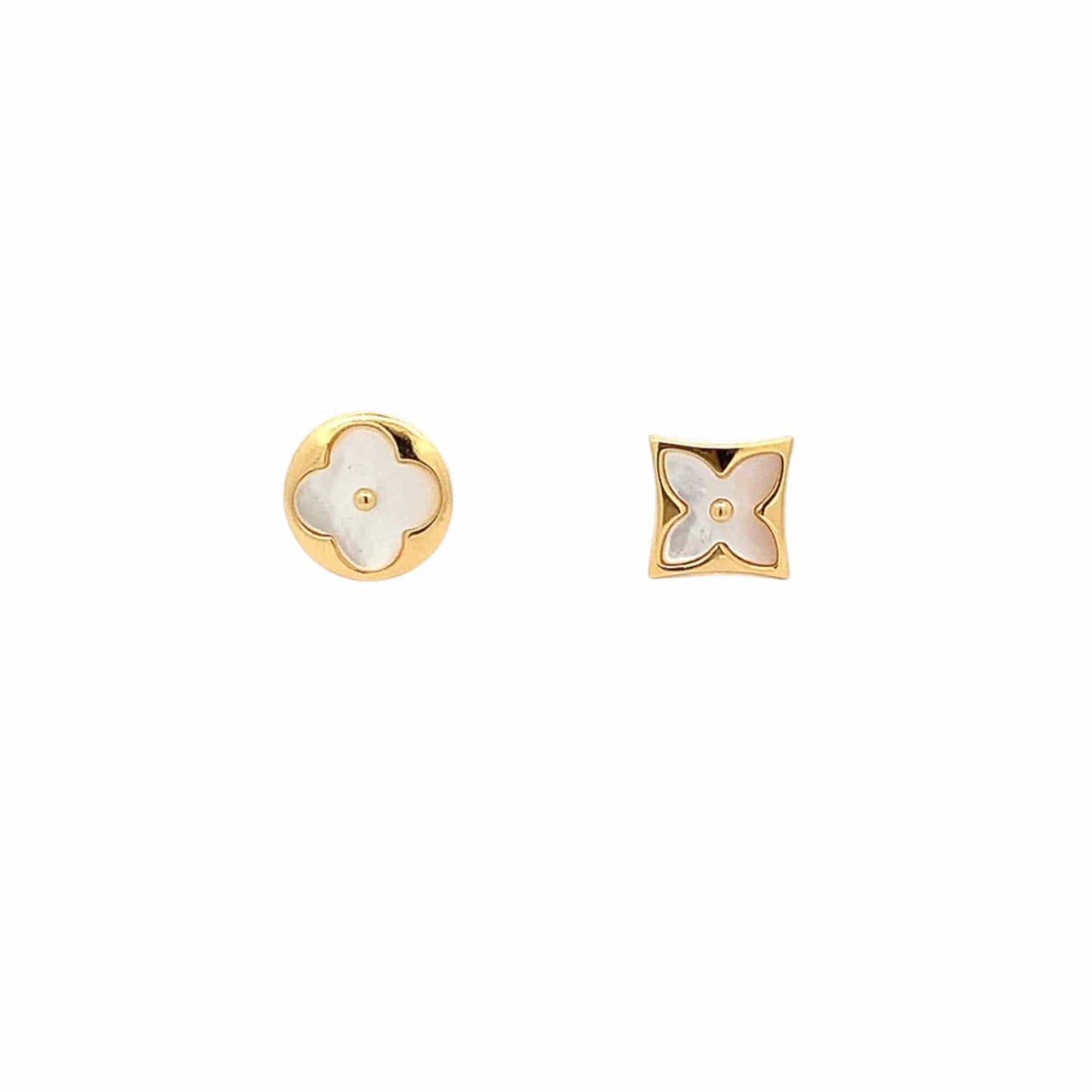 Circle & Square Stud Earrings (Pure Silver) - Gold