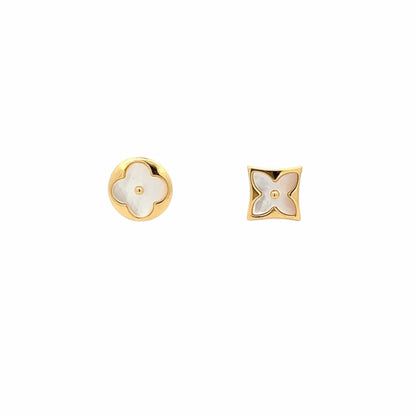 Circle & Square Stud Earrings (Pure Silver) - Gold