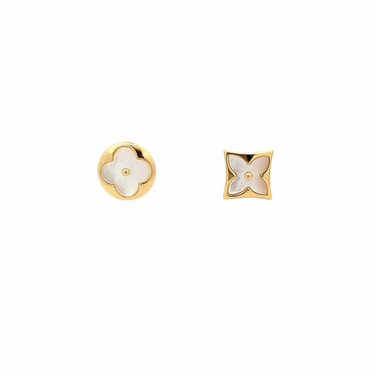 Circle & Square Stud Earrings (Pure Silver) - Gold
