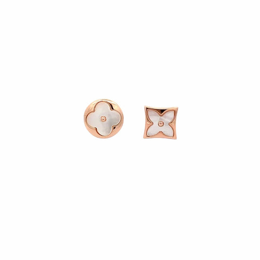 Circle & Square Stud Earrings (Pure Silver) - Rose Gold