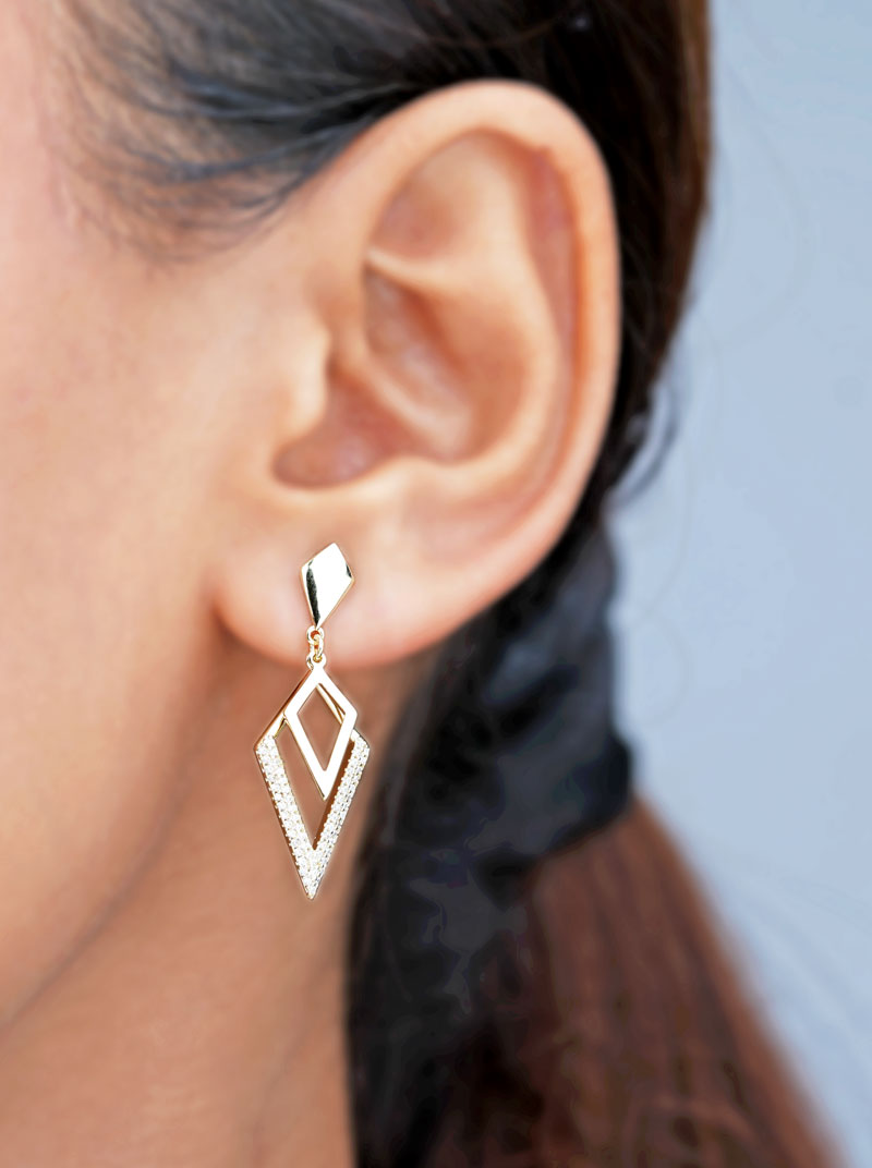 Double Kite Drop Earrings Gold