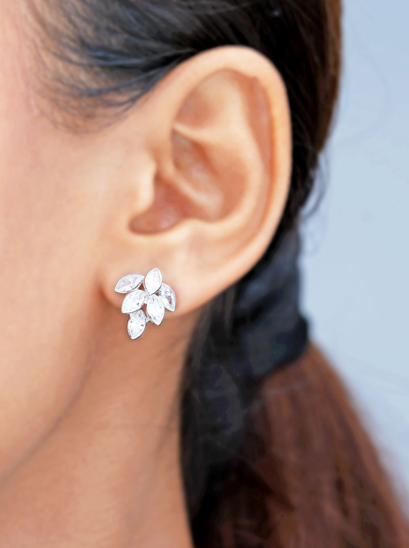 Pinnate Leaves Stud Earrings Silver